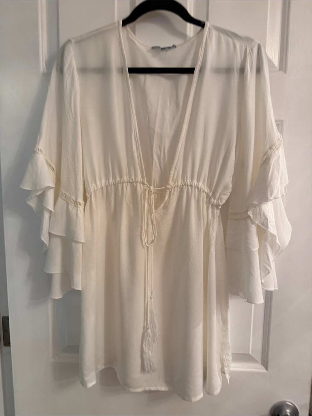 blue island Cream Tiered-Sleeve Swim Coverup - Picture 1 of 4